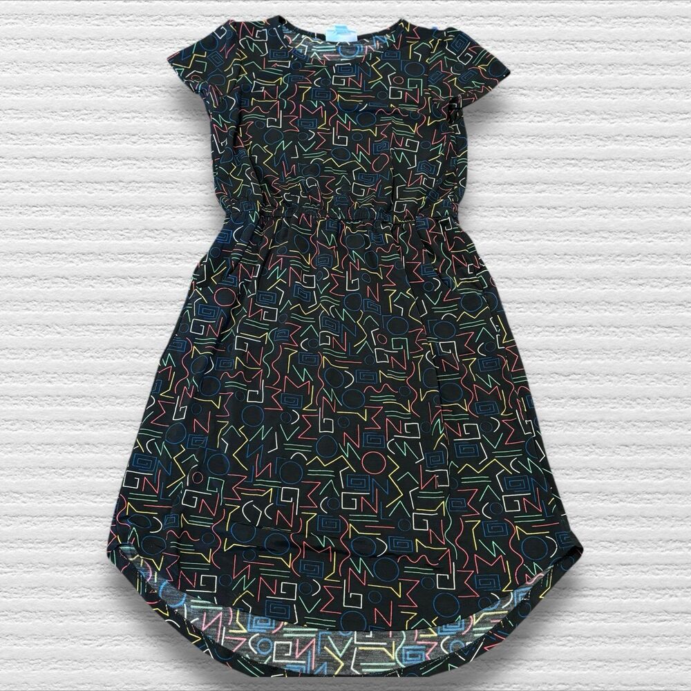 LuLaRoe Girls 10 High/Low Neon Graffiti Dress 90s retro Dance